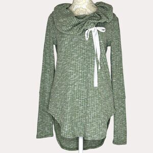 Evys Tree Cowl Neck High Low Rib Knit Top Blouse Green XS NWT bv